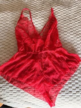 Red Lace Sheer Teddy Bodysuit FashionNova